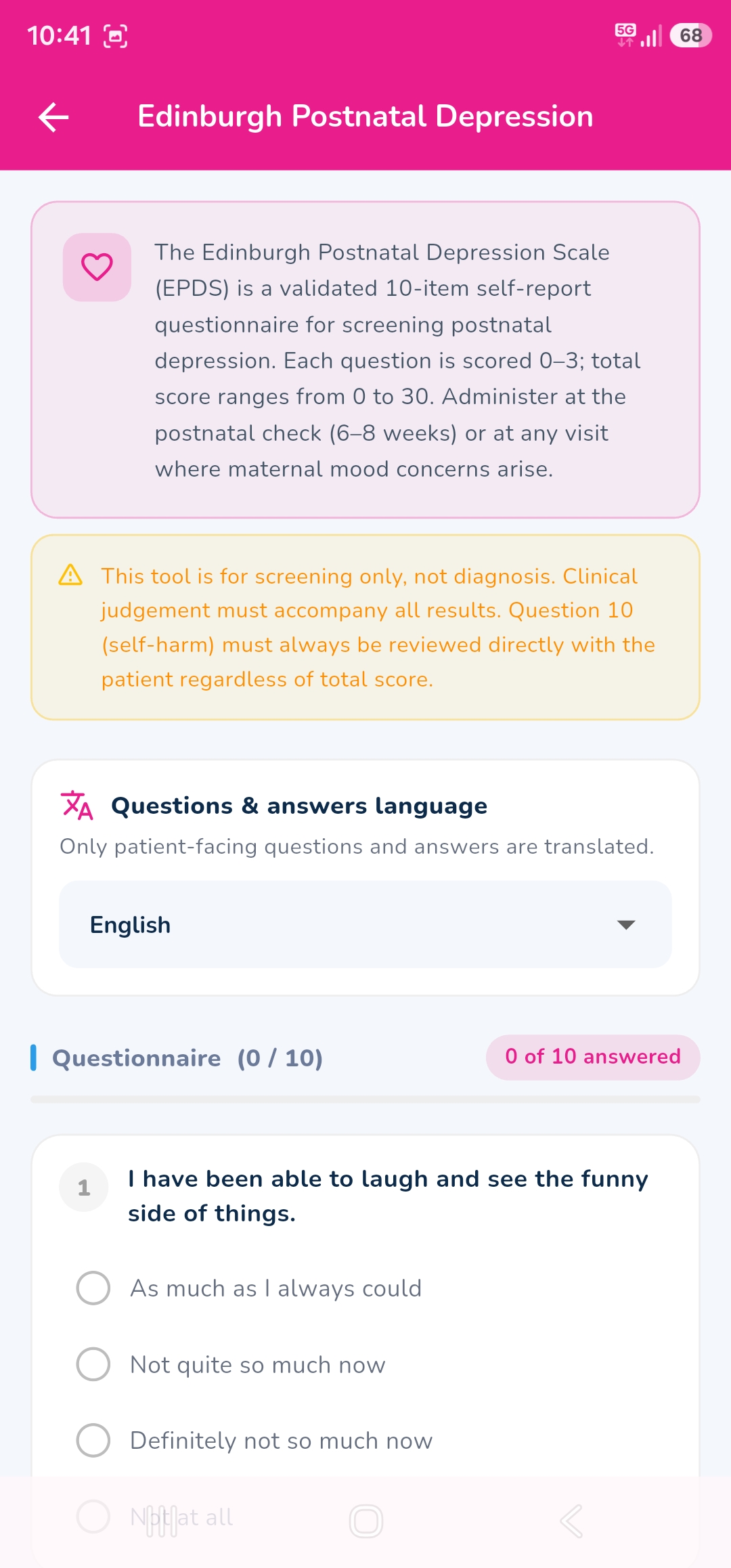 ObiCalc Edinburgh Postnatal Depression Scale in English